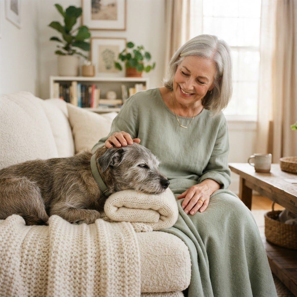 Cane anziano accanto alla sua persona