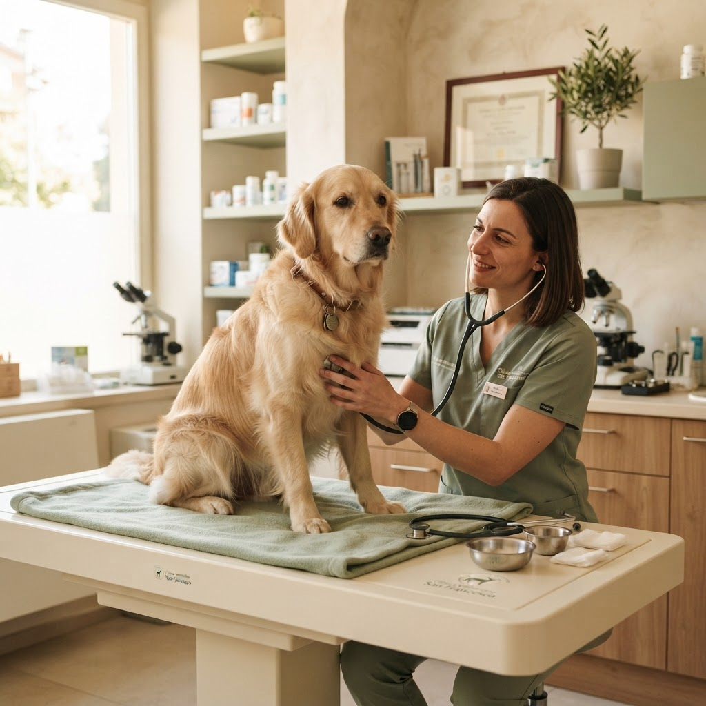 Golden retriever durante un controllo di benessere